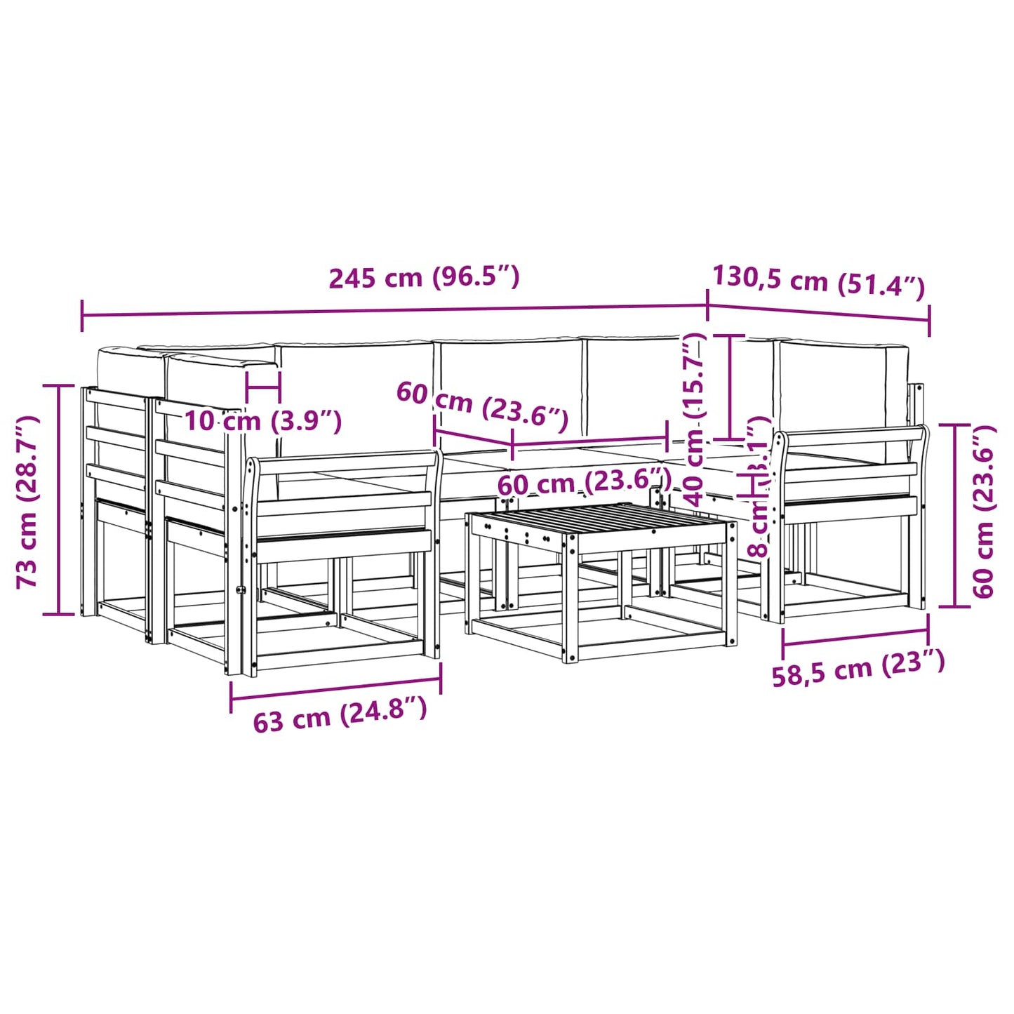 Kültéri kanapé szett 7 pcs Természetes és Világosszürke