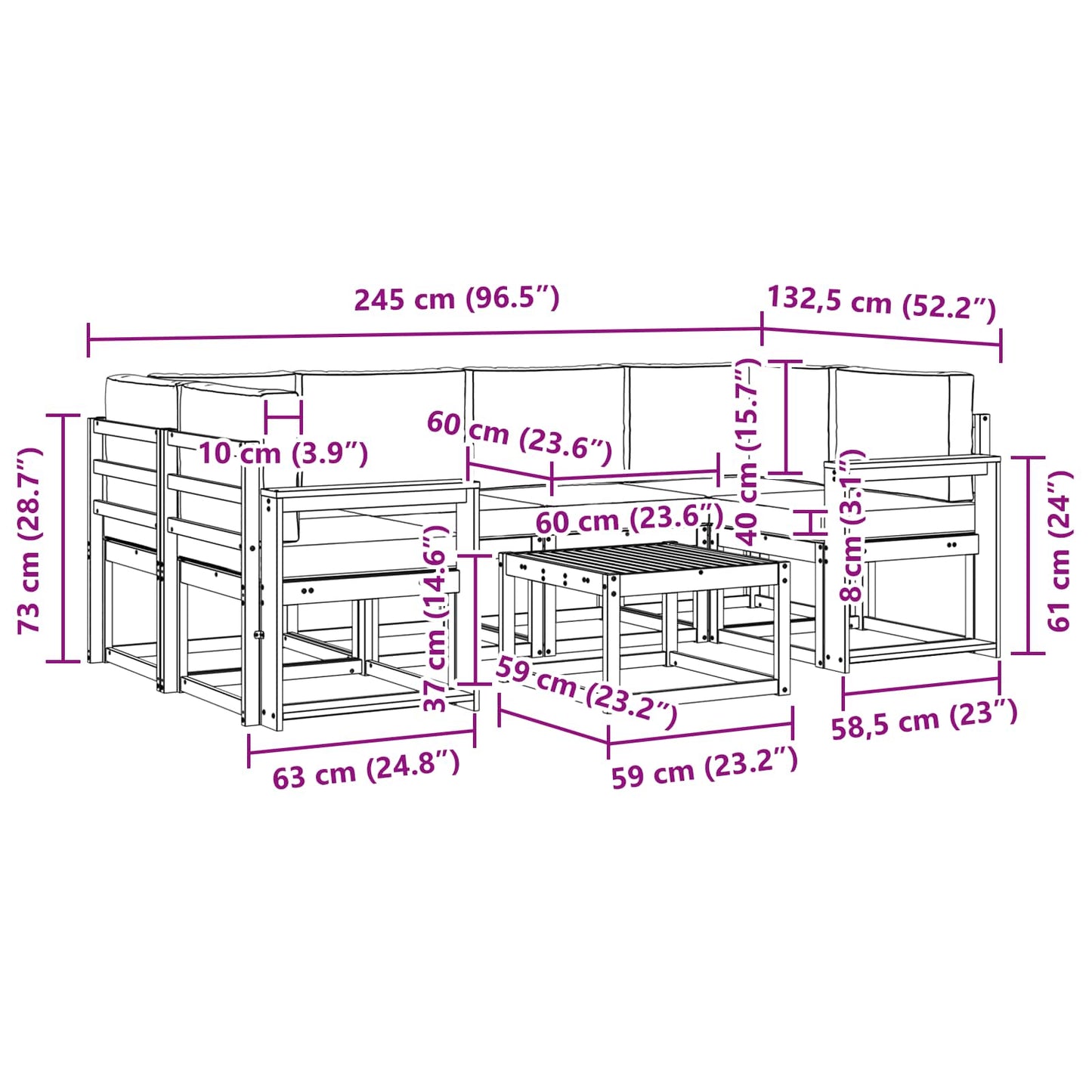 Kültéri kanapé szett párnával 7 pcs Természetes és bézs