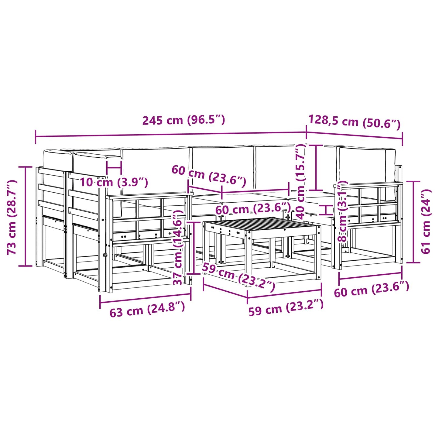 Kültéri kanapé szett 7 pcs Természetes és Világosszürke