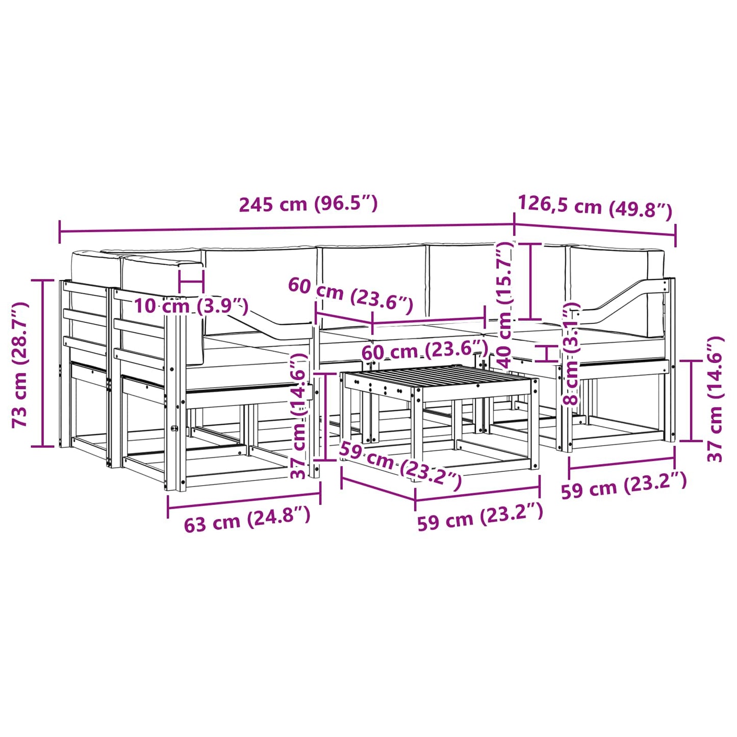 Kültéri kanapé szett párnával 7 pcs Természetes és antracit