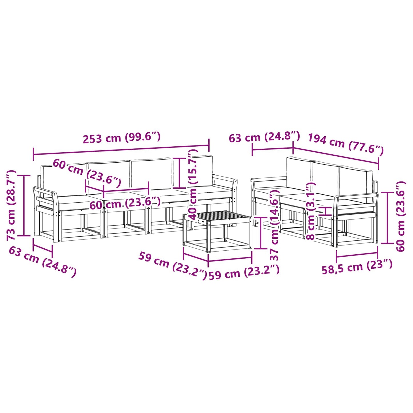 Kültéri kanapé szett 8 db Természetes és Világosszürke