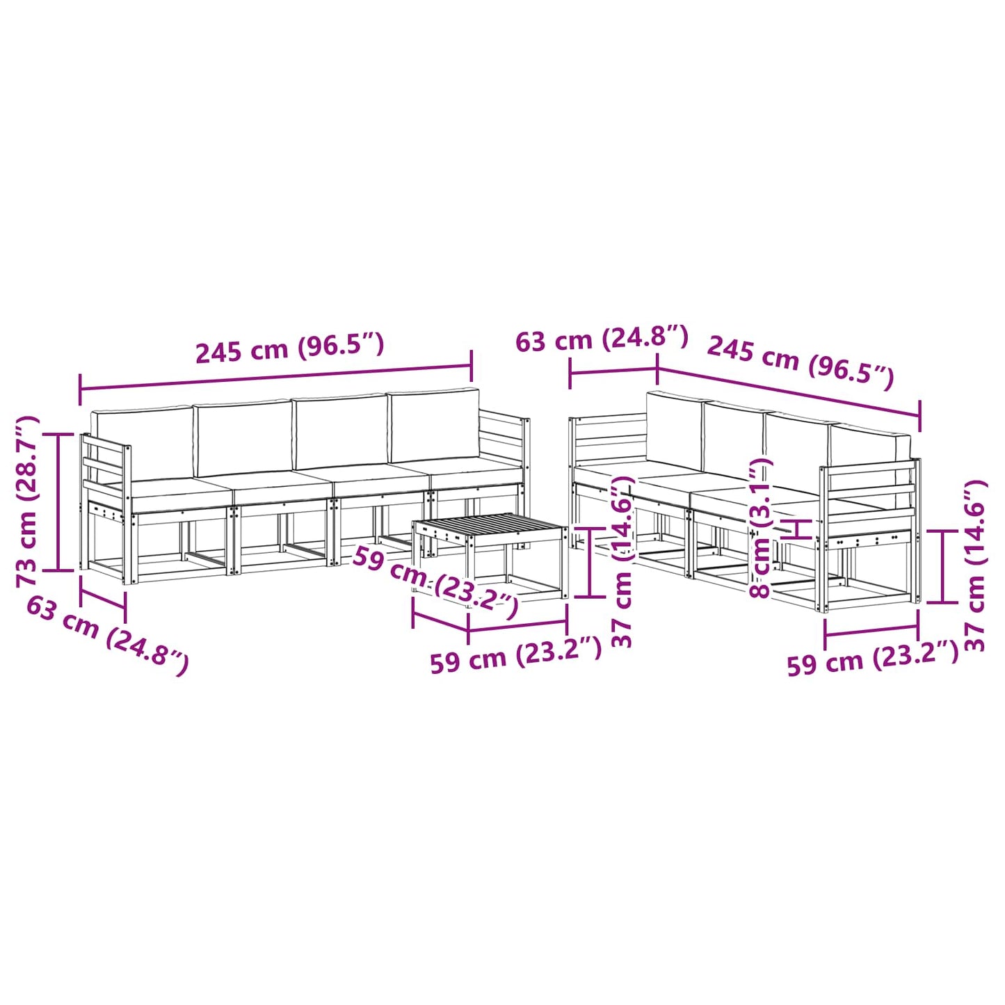 Kültéri kanapé szett párnával 9 pcs Természetes és antracit