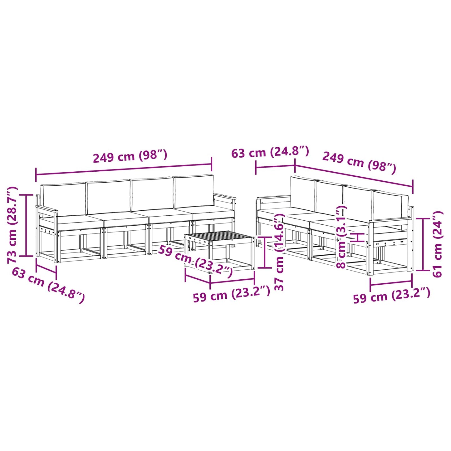 Kültéri kanapé szett 9 pcs Természetes és Világosszürke