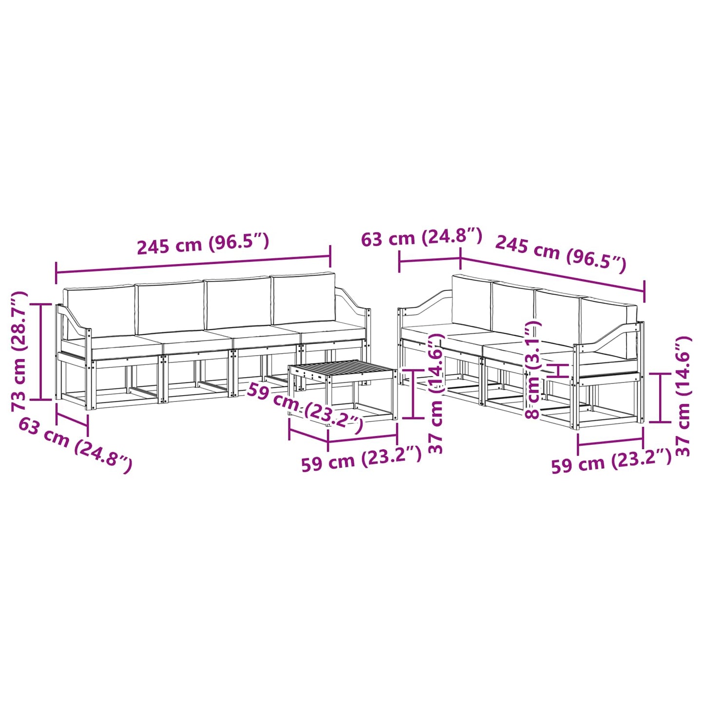 Kültéri kanapé szett 9 pcs Természetes és Világosszürke