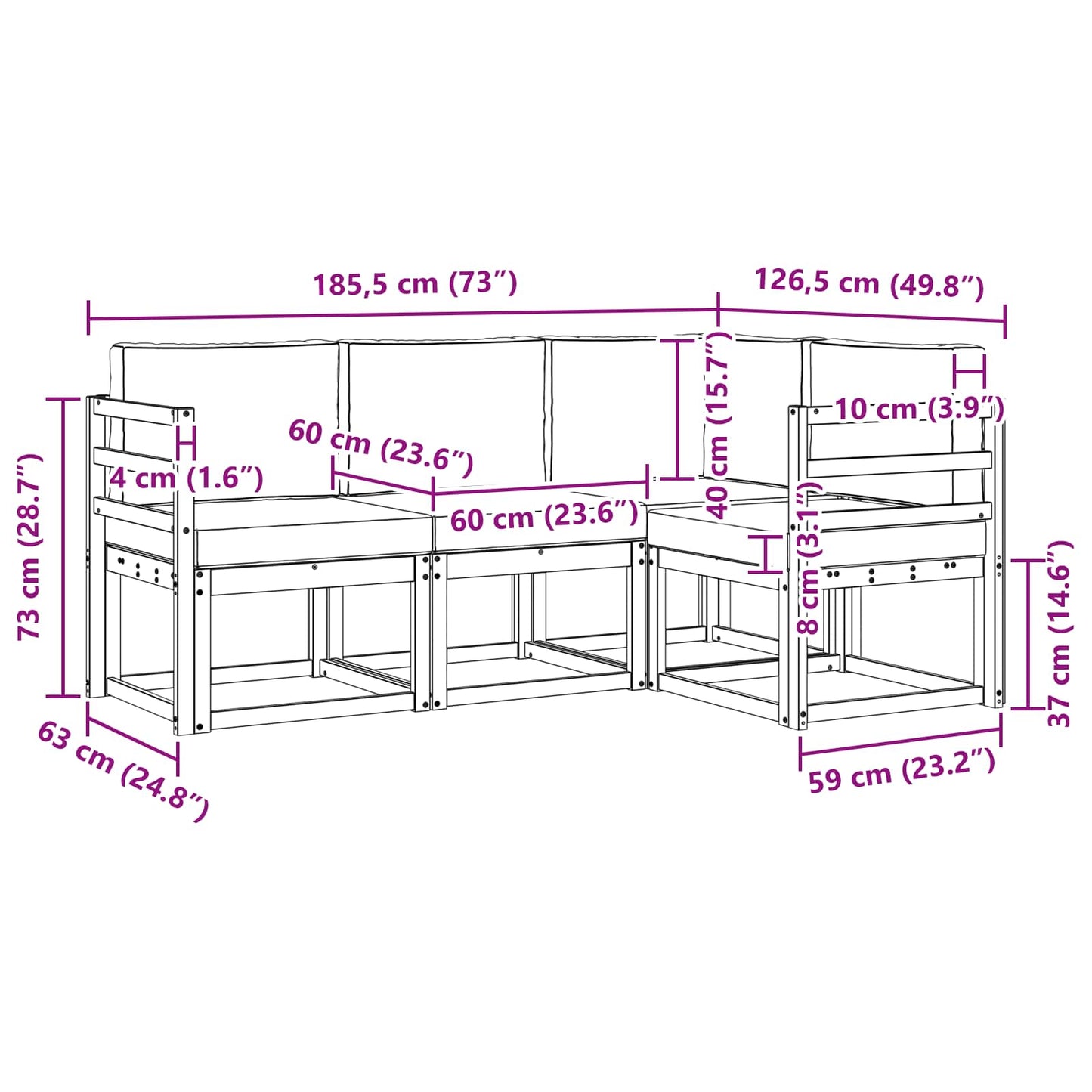 Kültéri kanapé szett 4 pcs Természetes és Világosszürke
