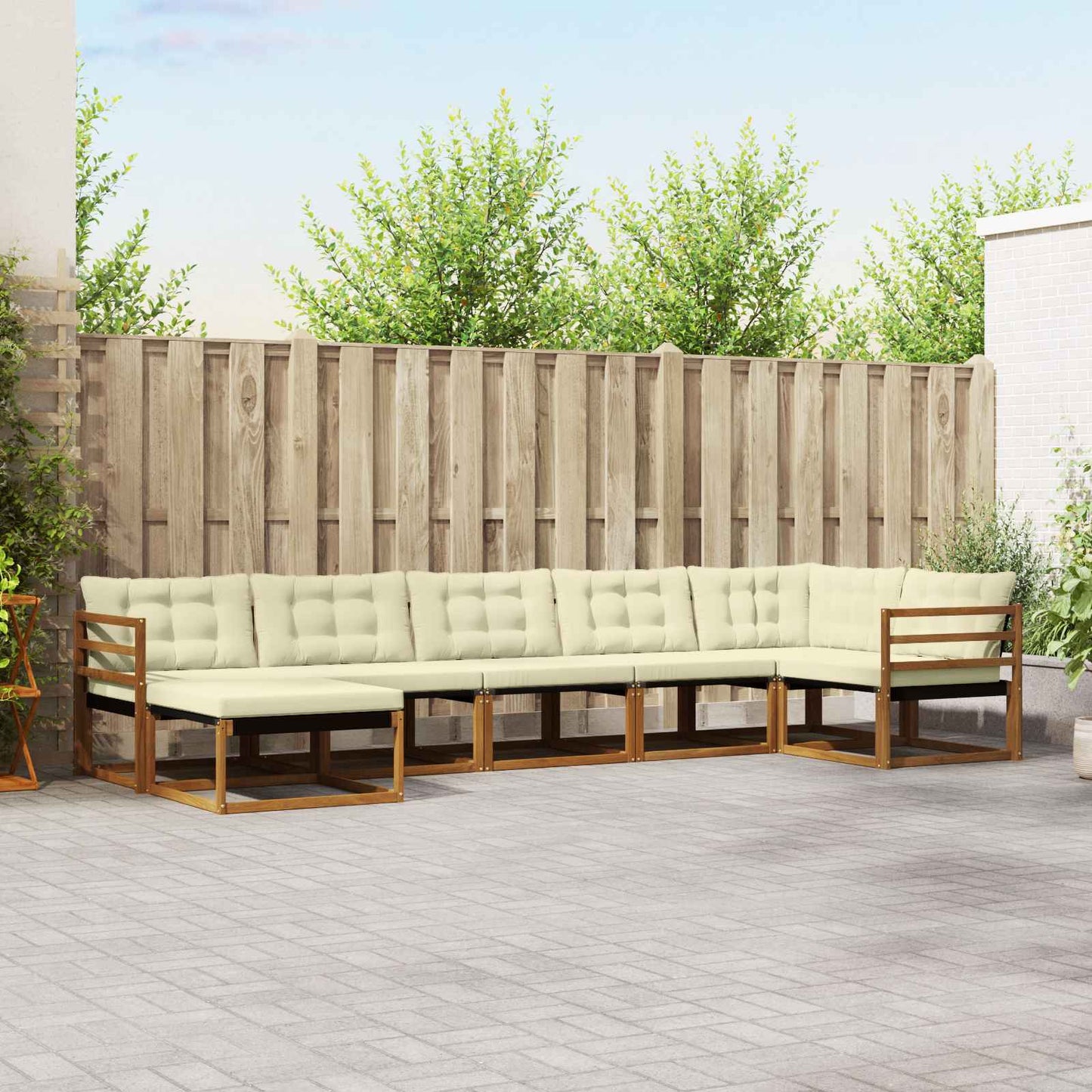 Kültéri kanapé szett párnával 7 pcs Természetes és krémszínű