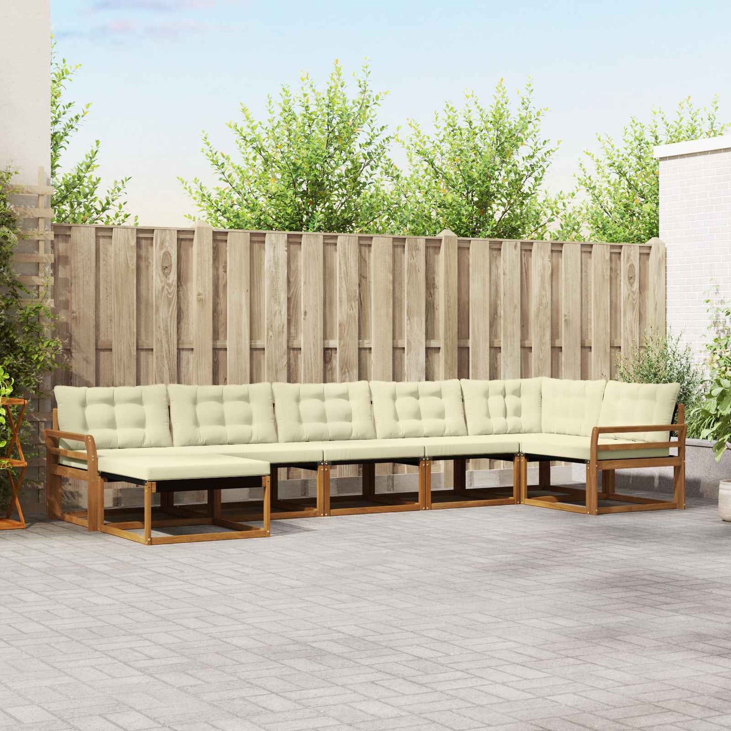 Kültéri kanapé szett párnával 7 pcs Természetes és krémszínű