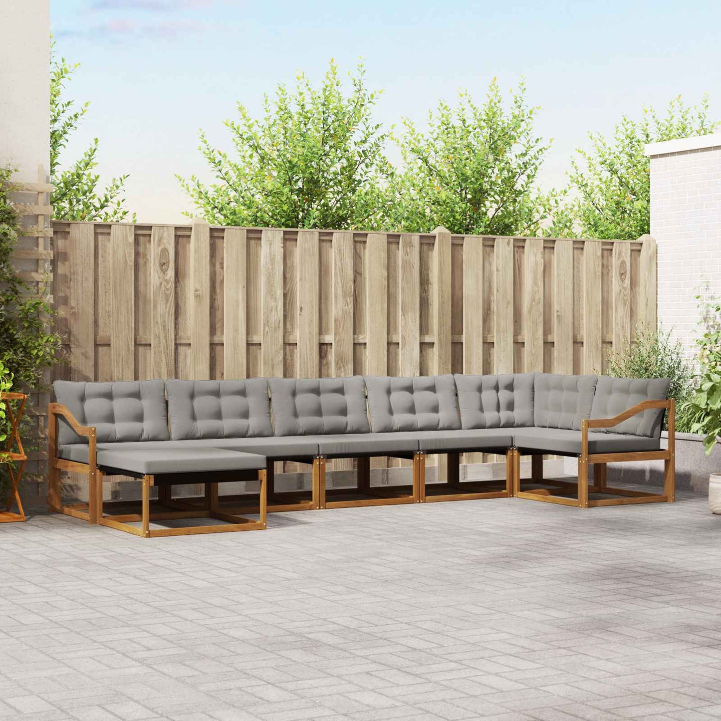 Kültéri kanapé szett 7 pcs Természetes és Világosszürke