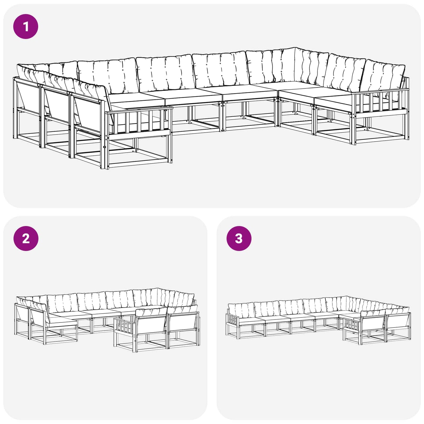 Kültéri kanapé szett párnával 9 pcs Természetes és fekete