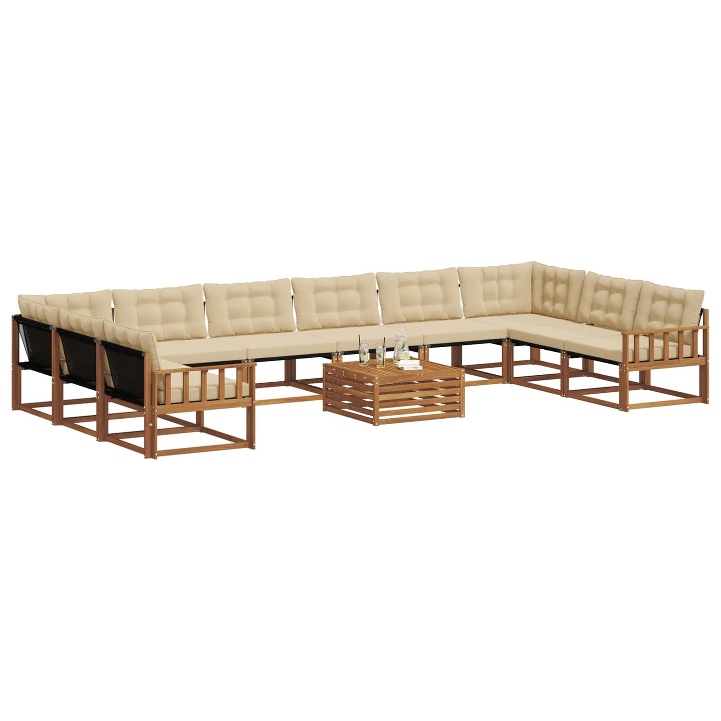 Kültéri kanapé szett párnával 11 pcs Természetes és bézs