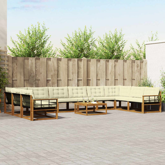 Kültéri kanapé szett párnával 11 pcs Természetes és krémszínű