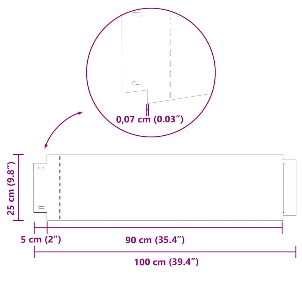 Gyepszegélyek 20 pcs Ezüst 100 x 25 x 0,07 cm Horganyzott acél