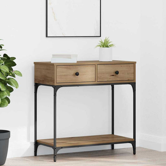 Konzolasztal fiókkal kézműves tölgy 75 x 34,5 x 75 cm Faanyag