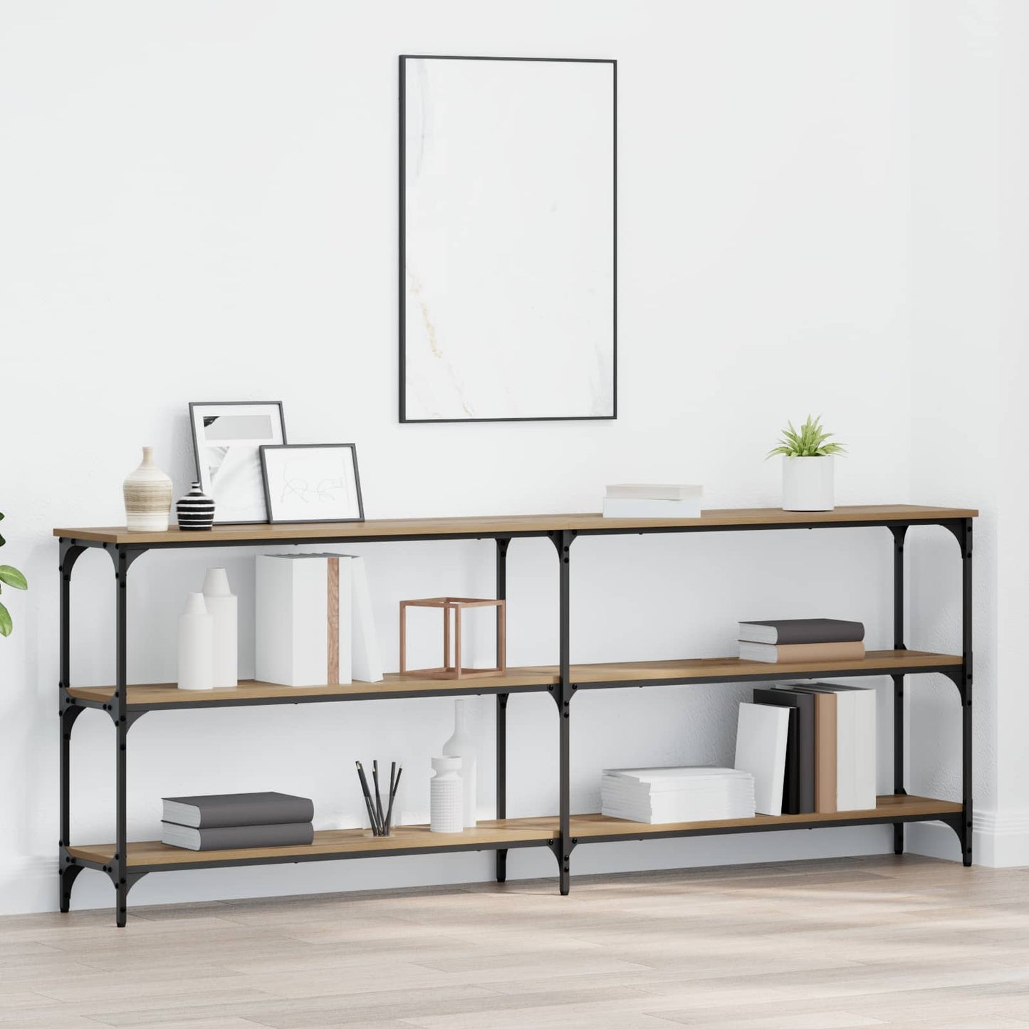 Konzolasztal kézműves tölgy 200 x 29 x 75 cm Mérnöki fa és fém