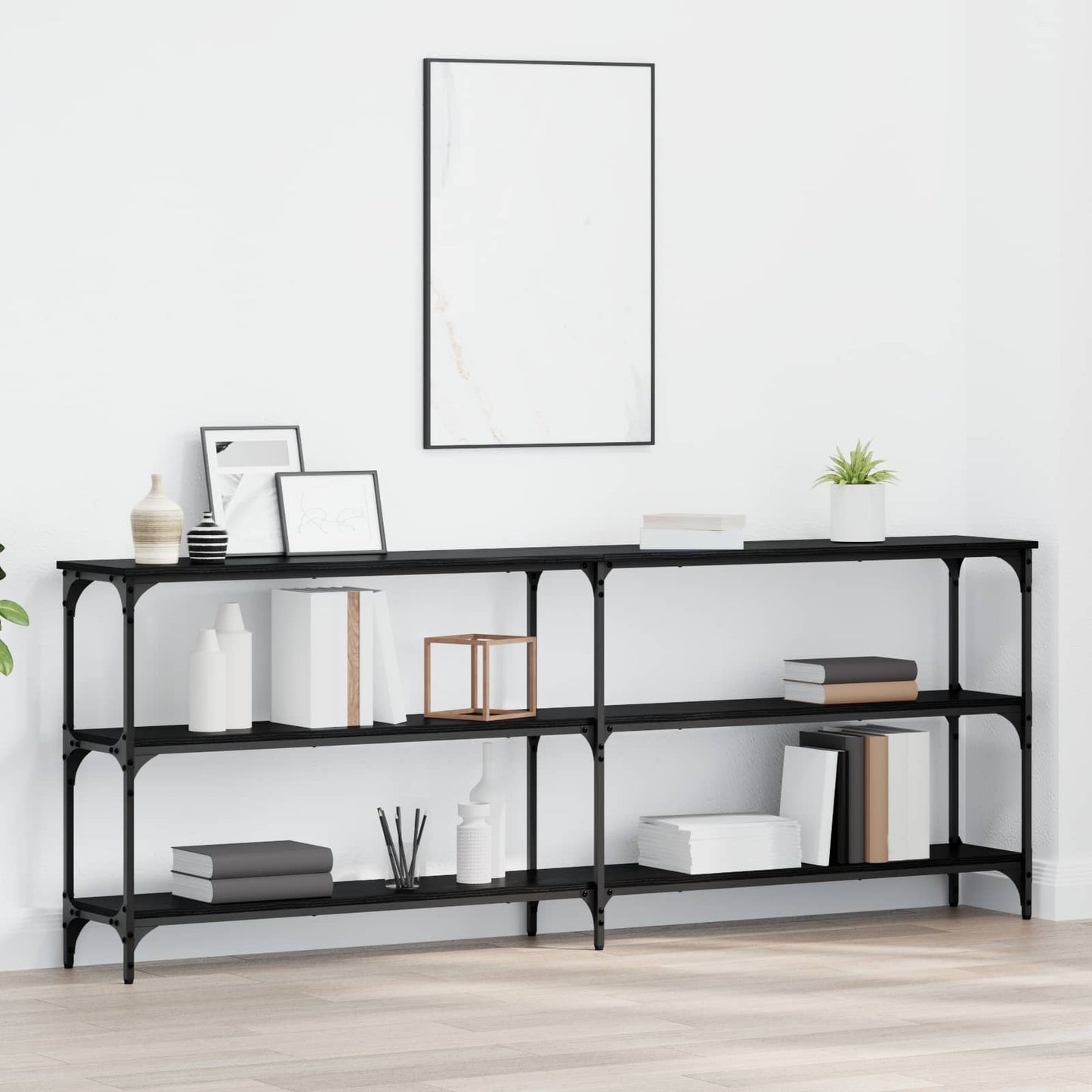 Konzolasztal Musta tammi 200 x 29 x 75 cm Mérnöki fa és fém