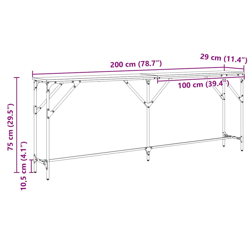 Konzolasztal Musta tammi 200 x 29 x 75 cm Műgyantás fa és fém