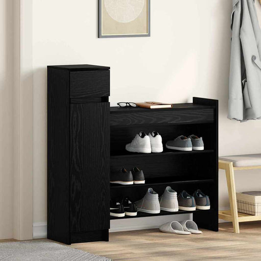 Cipőszekrény fiókkal Fekete tölgy 100,5 x 28 x 100 cm Faanyag