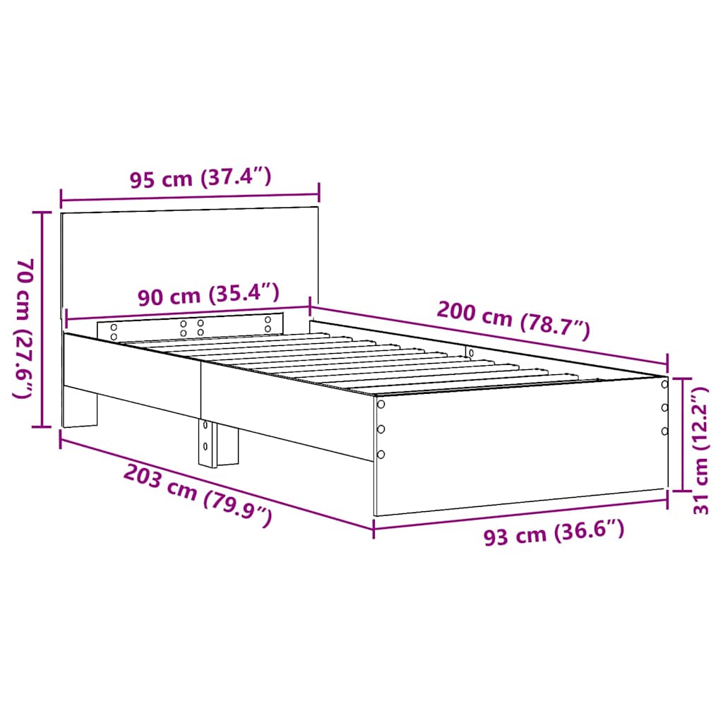 Ágykeret Falra szerelhető Artisan tölgy 90 x 200 cm Szerelt Fa