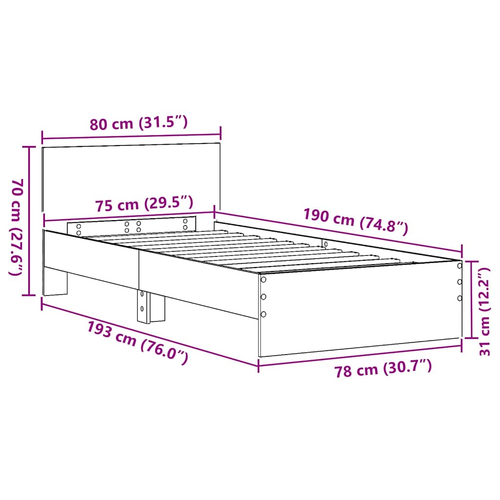 Ágykeret Falra szerelhető Öreg fa 75 x 190 cm Szerelt Fa