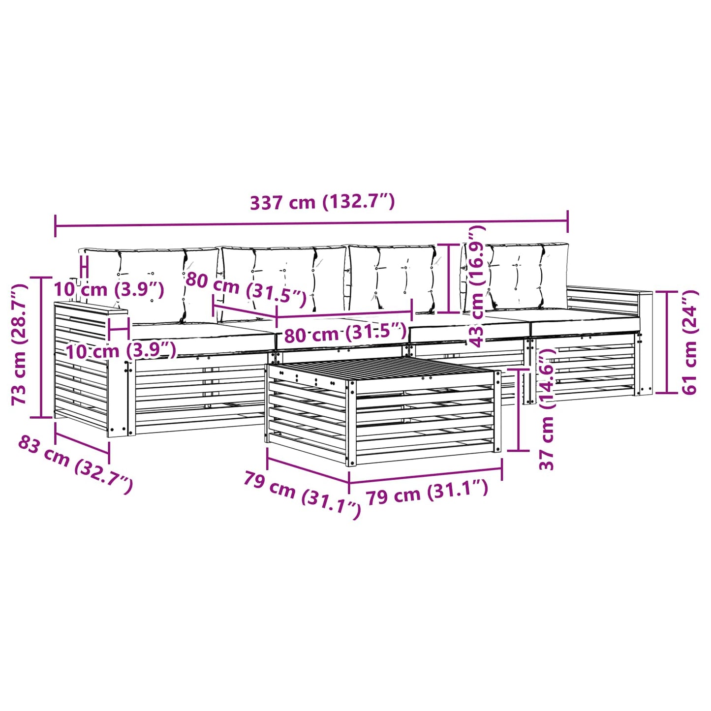Kültéri kanapé szett párnával 5 pcs Természetes és krémszínű