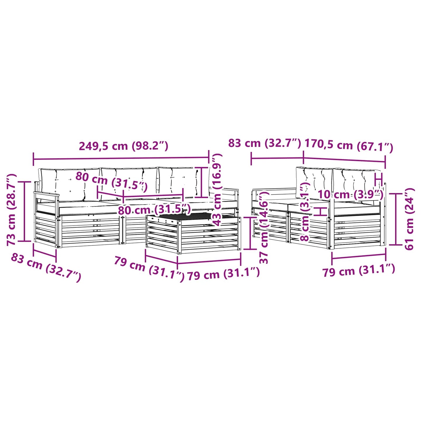 Kültéri kanapé szett párnával 6 pcs Természetes és bézs