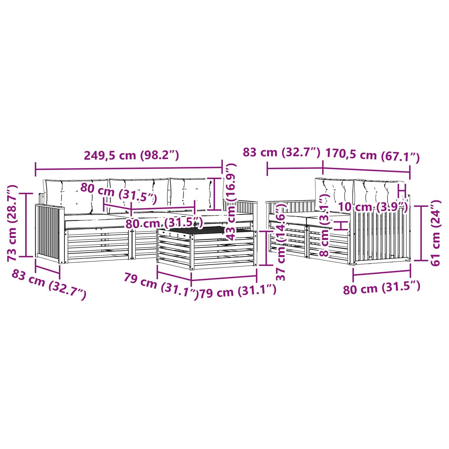 Kültéri kanapé szett párnával 6 pcs Természetes és bézs