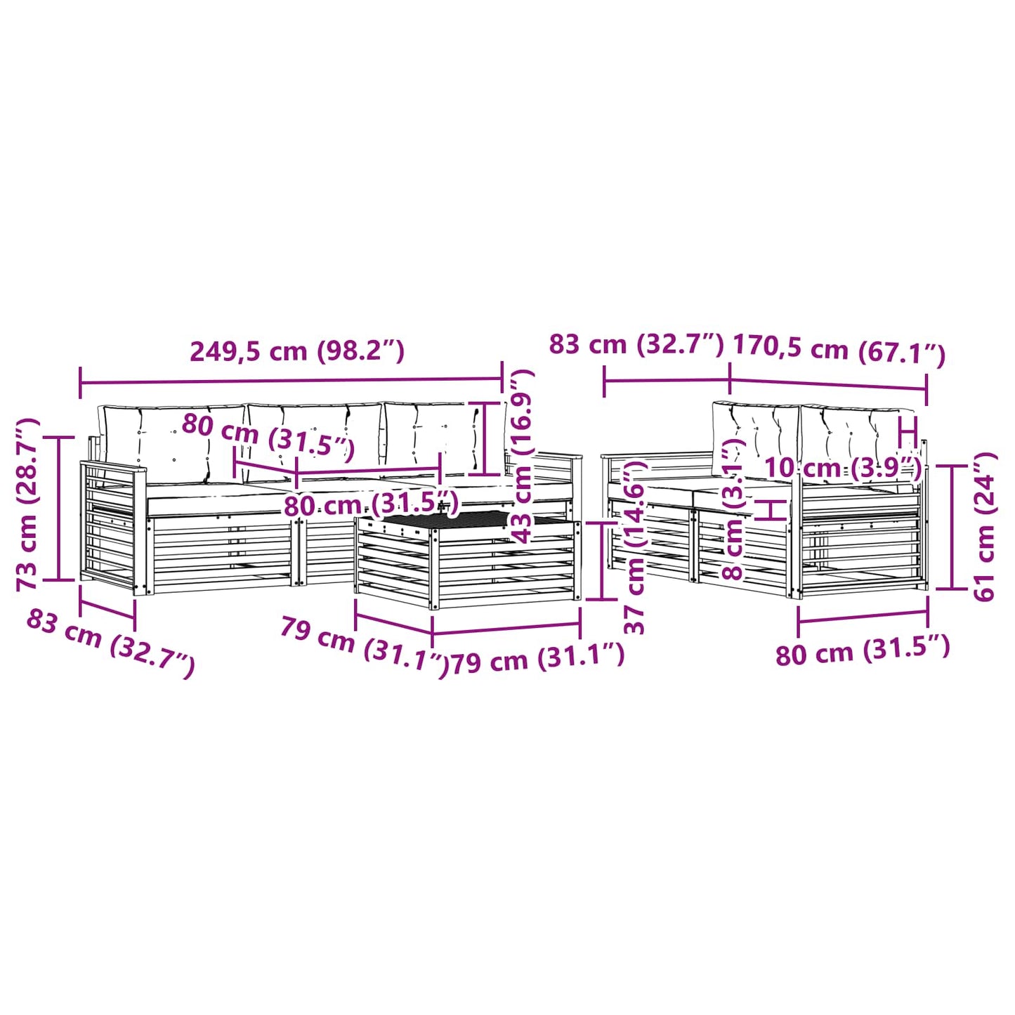 Kültéri kanapé szett párnával 6 pcs Természetes és bézs
