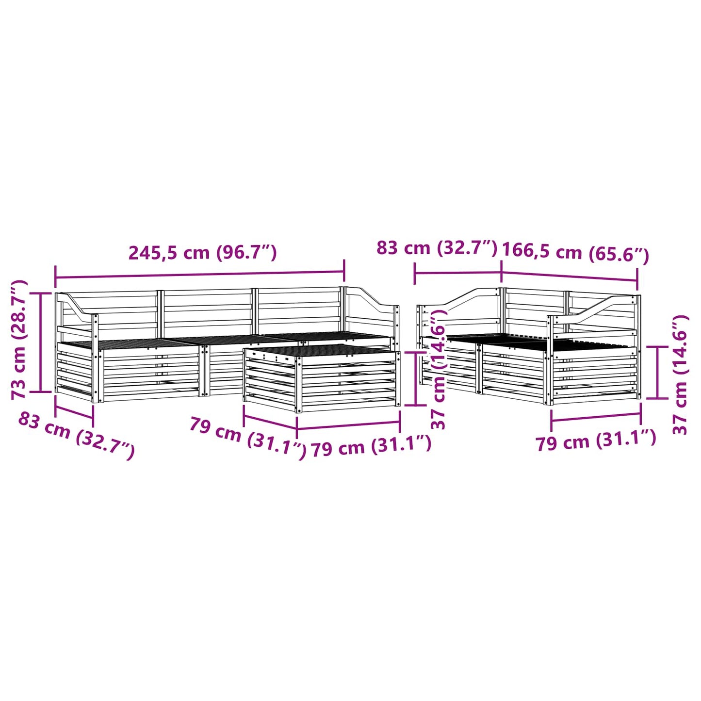 Kültéri kanapé szett 6 pcs Természetes Tömör Akácfa