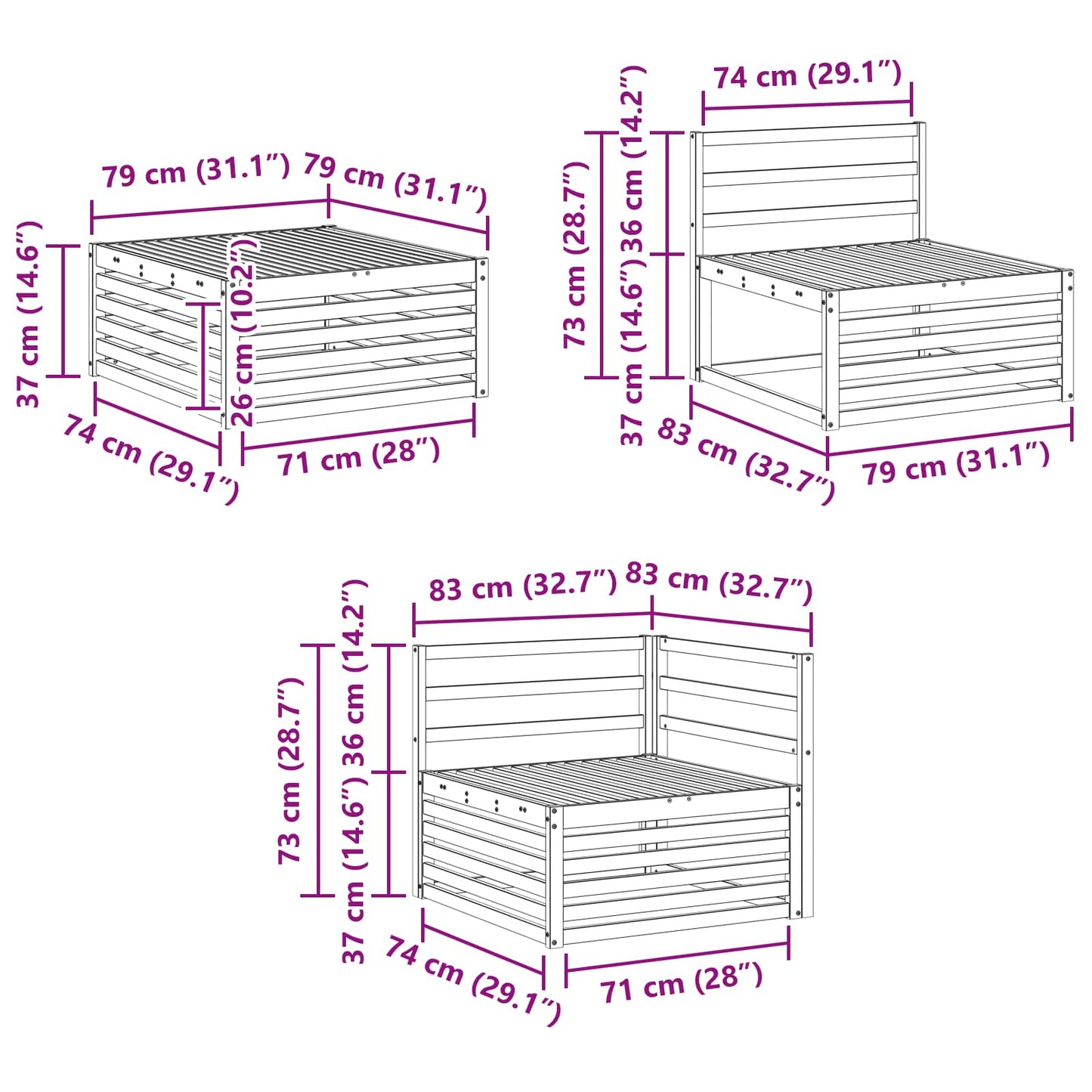 Kültéri kanapé szett 7 pcs Természetes Tömör Akácfa