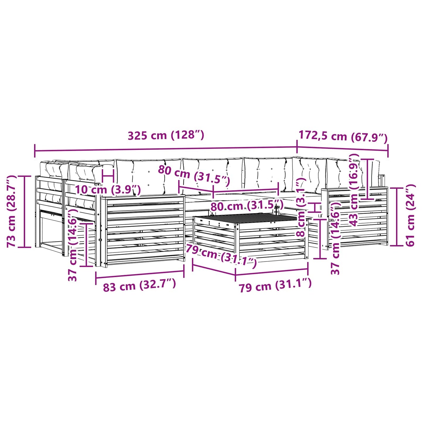 Kültéri kanapé szett 7 db Természetes és krémszínű