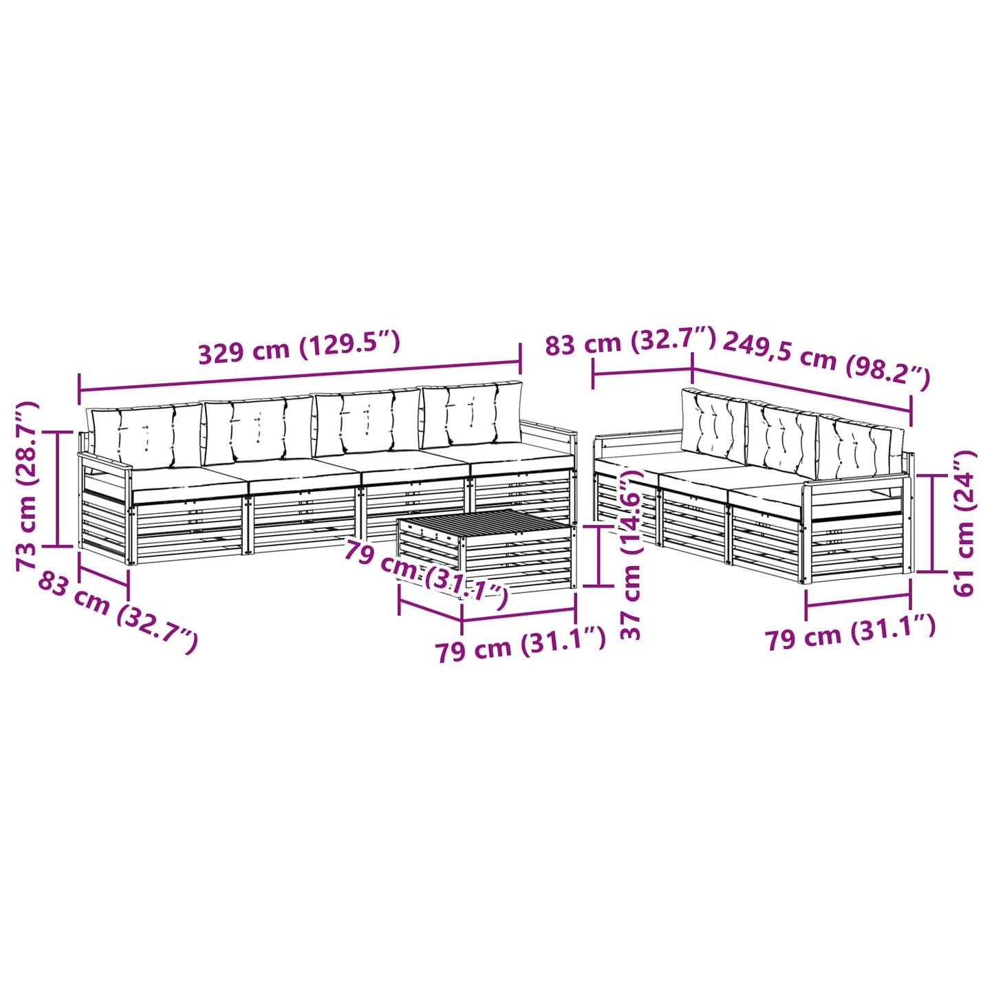 Kültéri kanapé szett párnával 8 pcs Természetes és bézs