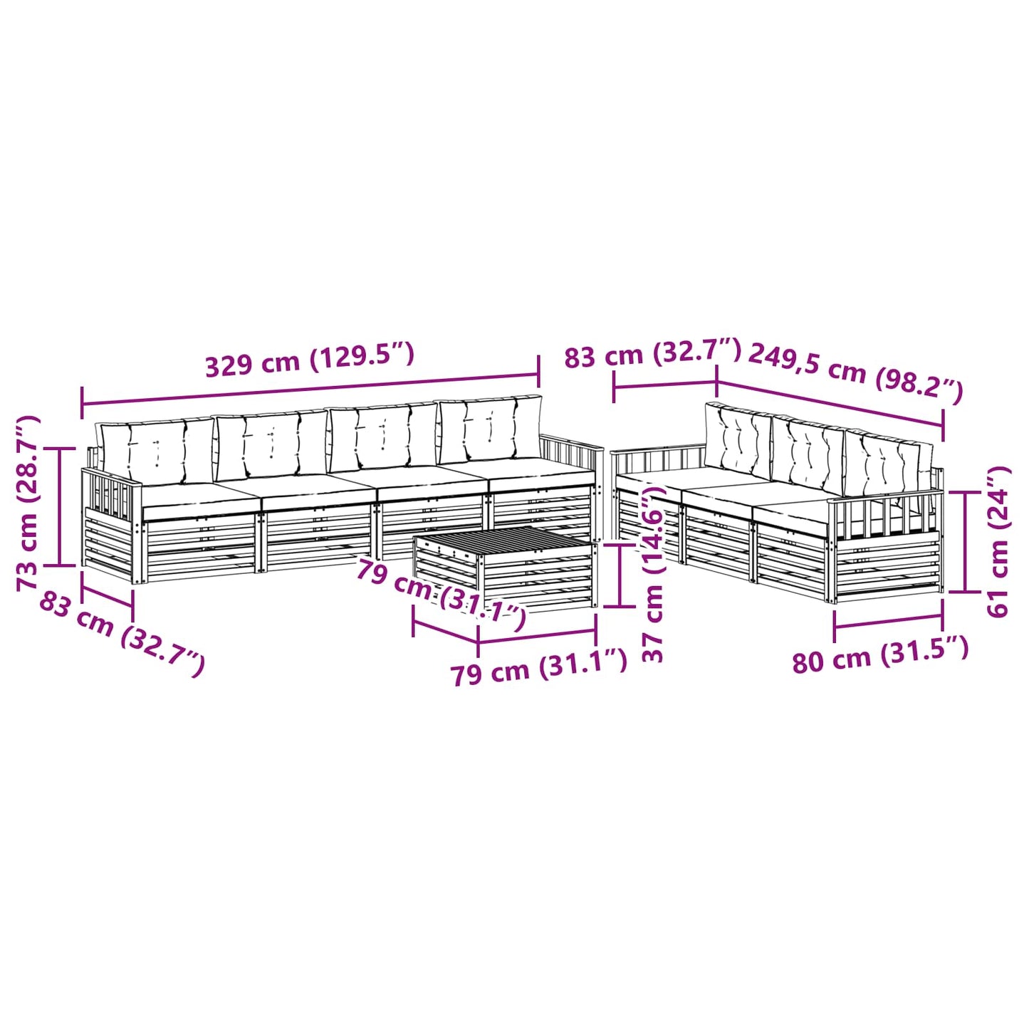 Kültéri kanapé szett 8 pcs Természetes és Világosszürke
