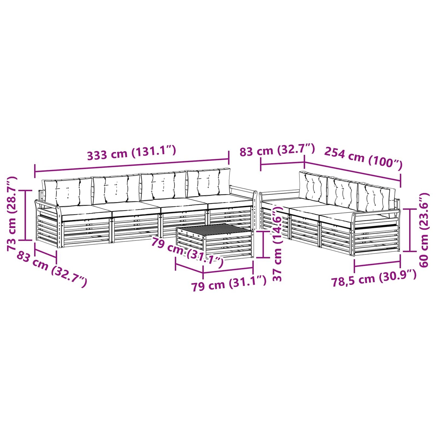 Kültéri kanapé szett 8 pcs Természetes és Világosszürke