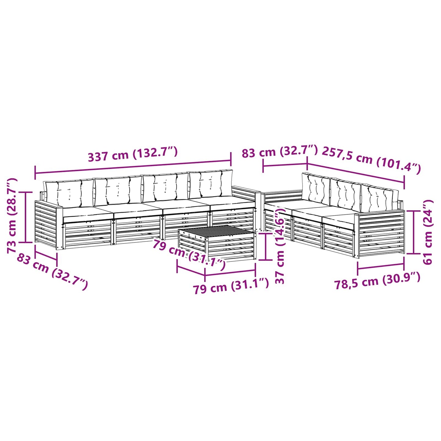 Kültéri kanapé szett párnával 8 pcs Természetes és krémszínű