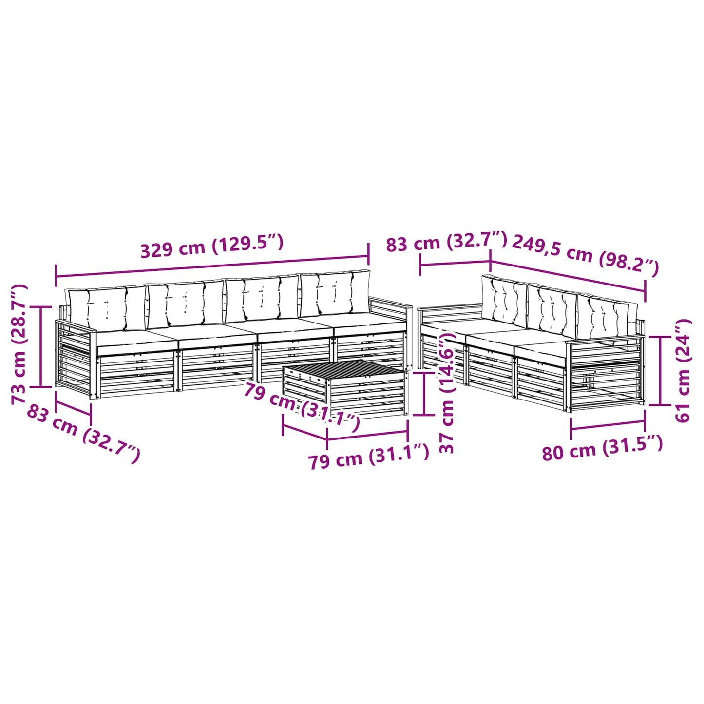Kültéri kanapé szett párnával 8 pcs Természetes és bézs