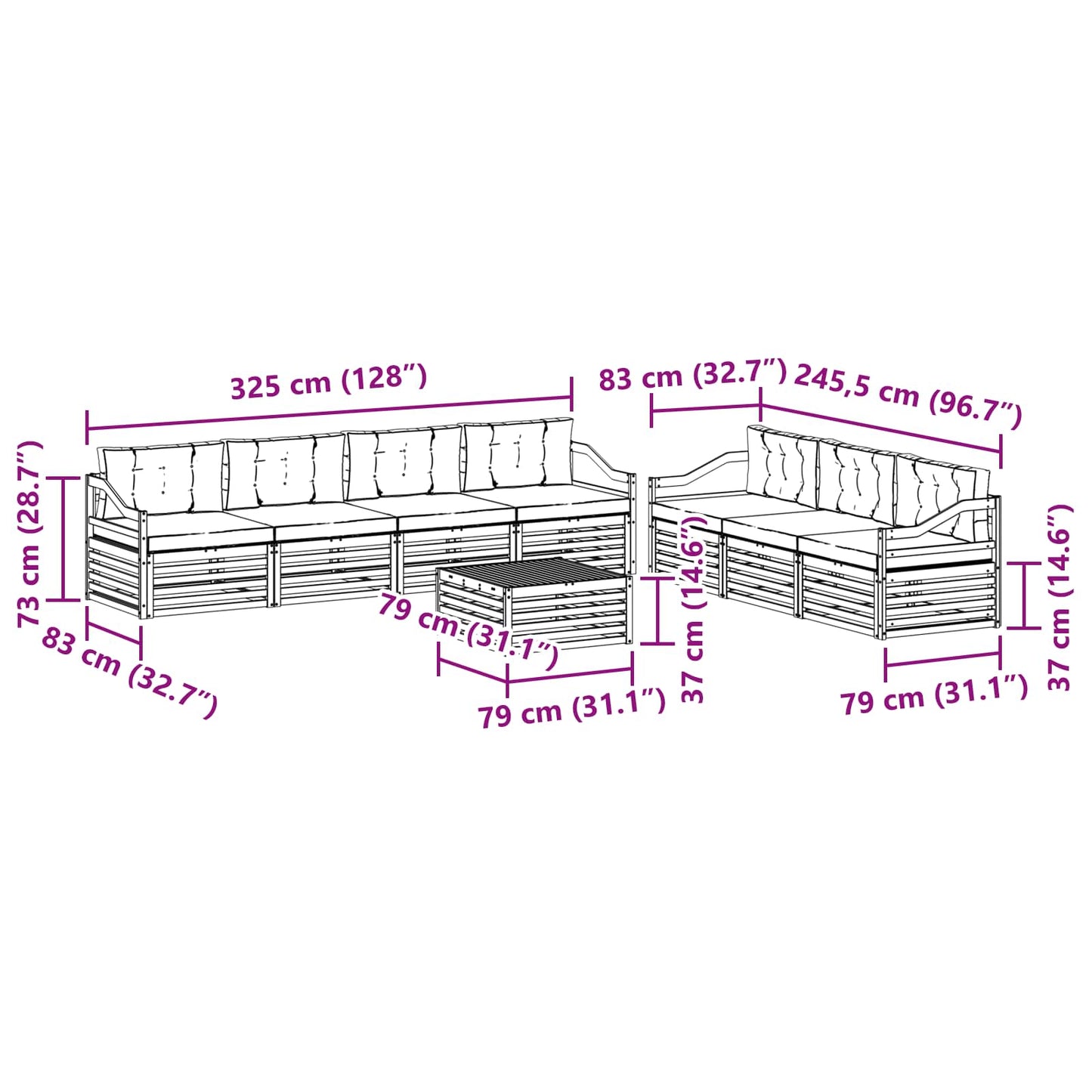 Kültéri kanapé szett párnával 8 pcs Természetes és bézs