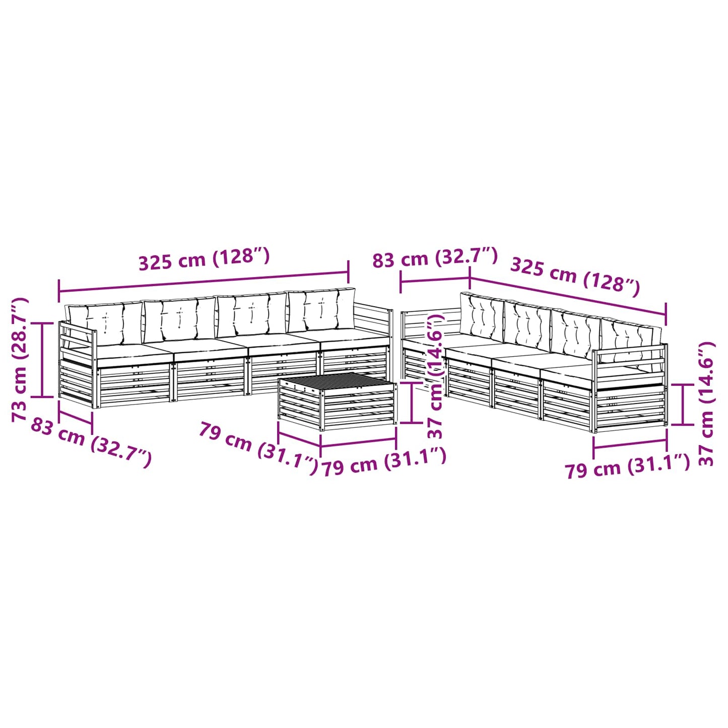 Kültéri kanapé szett párnával 9 pcs Természetes és krémszínű