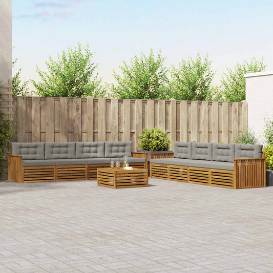 Kültéri kanapé szett 9 pcs Természetes és Világosszürke