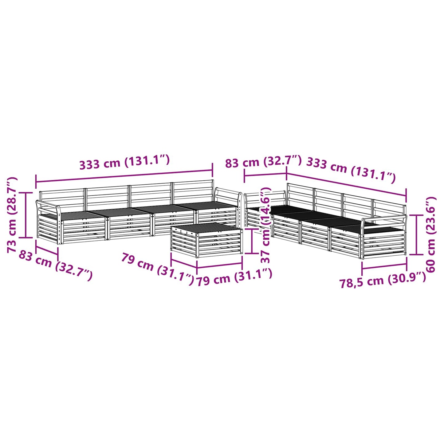 Kültéri kanapé szett 9 pcs Természetes Tömör Akácfa