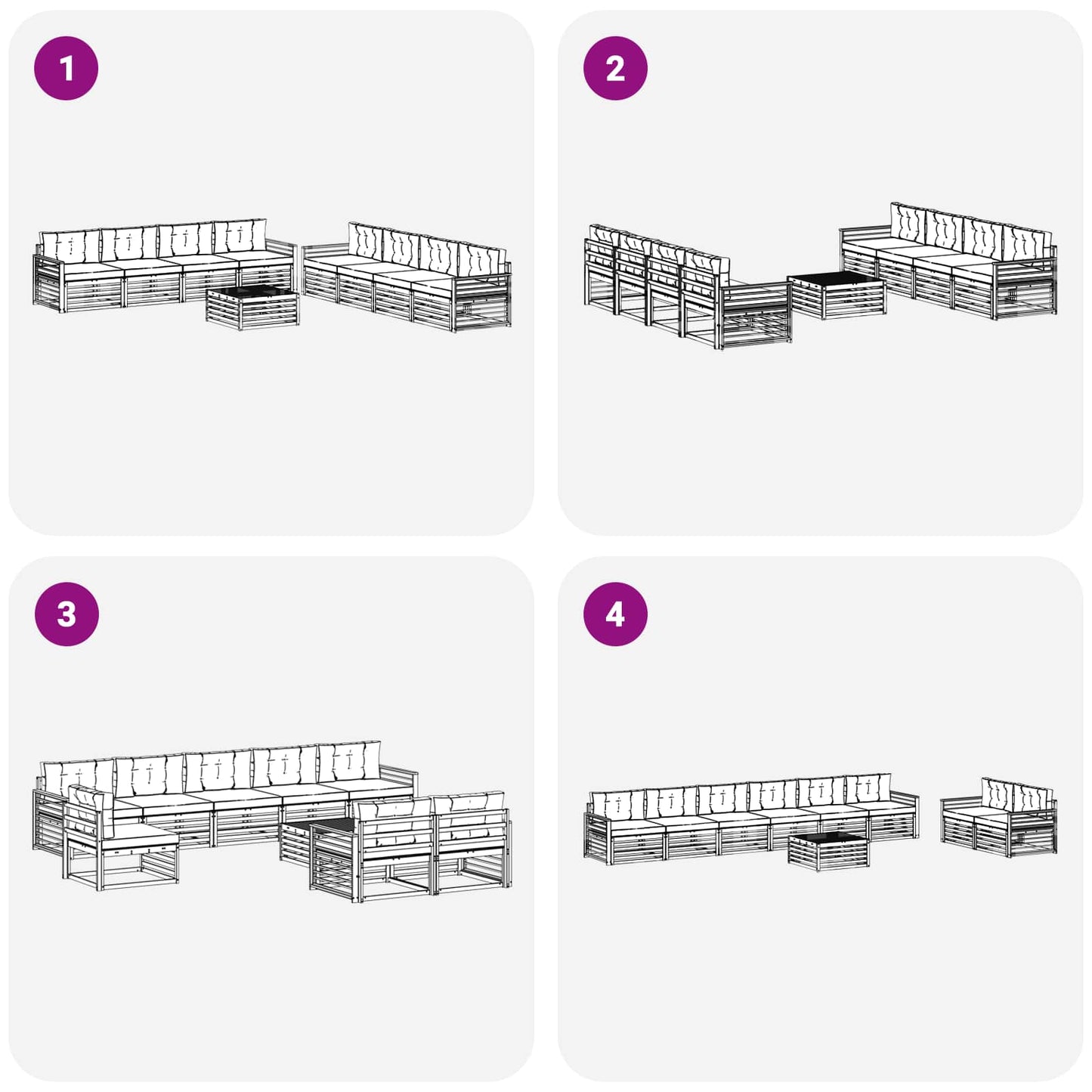 Kültéri kanapé szett 9 pcs Természetes és Világosszürke