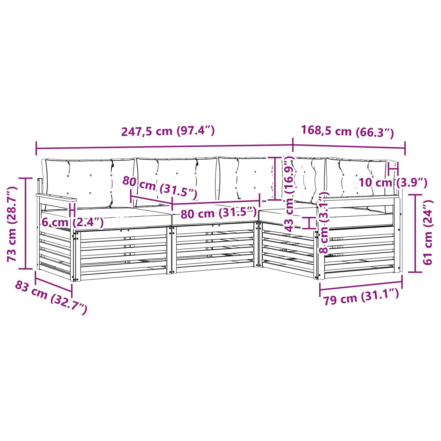 Kültéri kanapé szett párnával 4 pcs Természetes és krémszínű