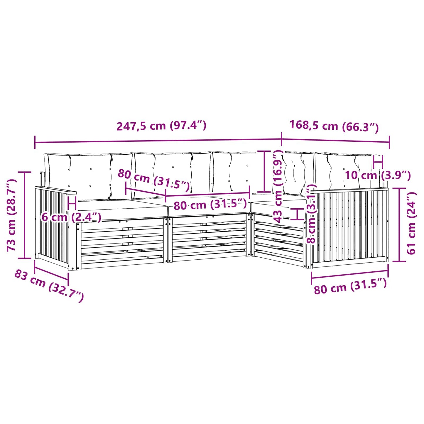 Kültéri kanapé szett párnával 4 pcs Természetes és krémszínű