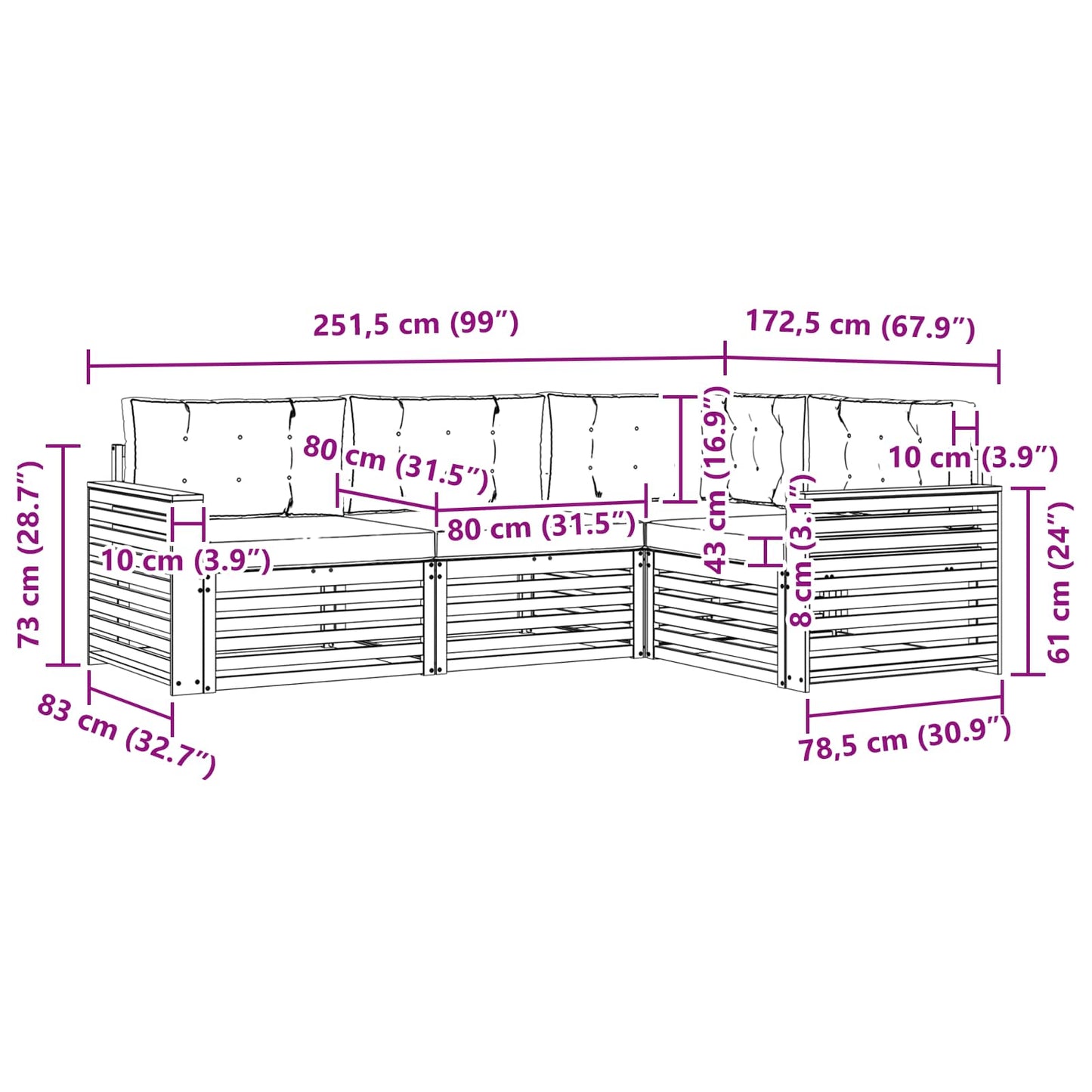 Kültéri kanapé szett 4 pcs Természetes és Világosszürke