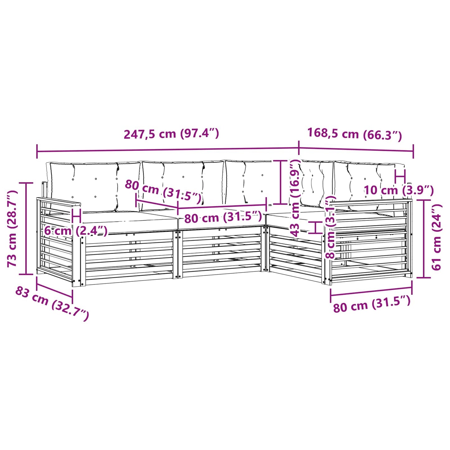 Kültéri kanapé szett 4 pcs Természetes és Világosszürke