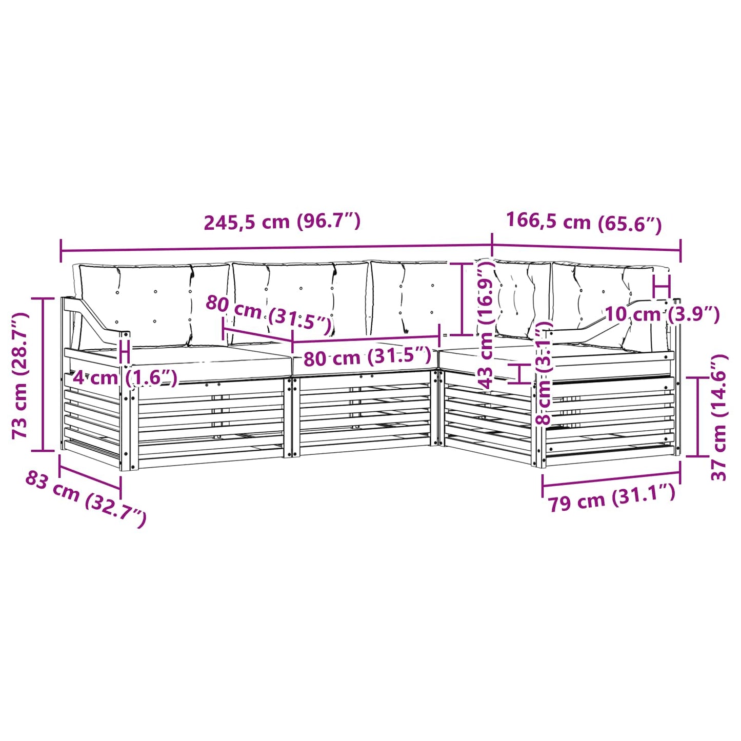 Kültéri kanapé szett párnával 4 pcs Természetes és bézs