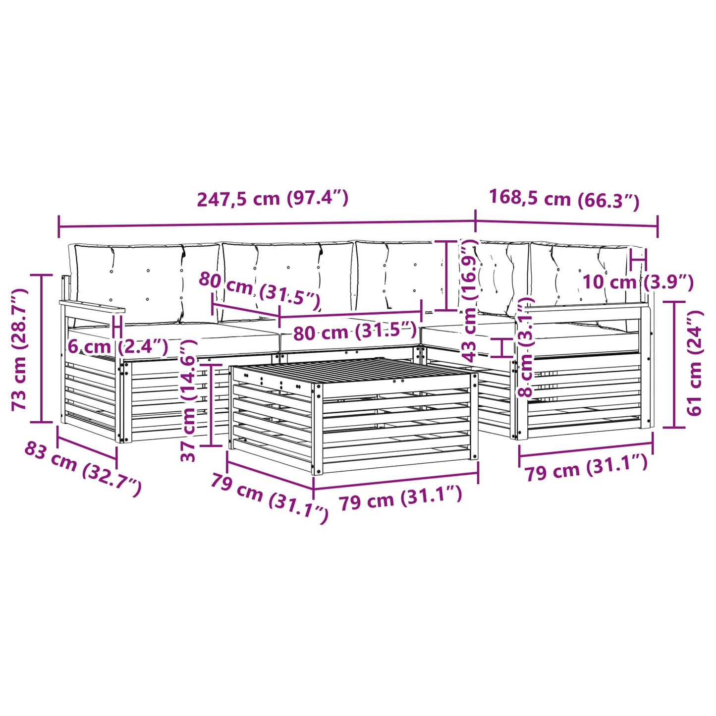 Kültéri kanapé szett párnával 5 pcs Természetes és bézs