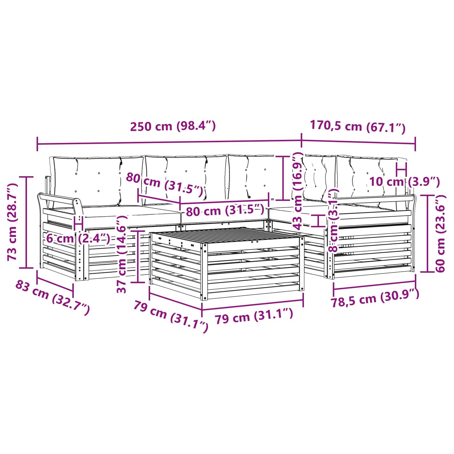 Kültéri kanapé szett 5 pcs Természetes és Világosszürke