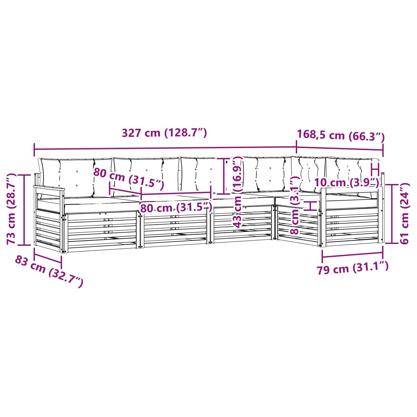 Kültéri kanapé szett párnával 5 pcs Természetes és bézs