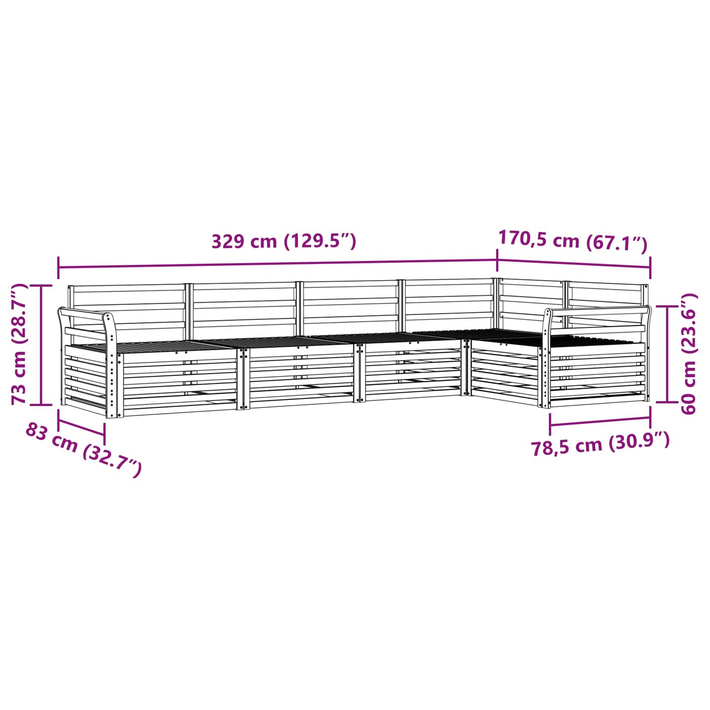 Kültéri kanapé szett 5 pcs Természetes
