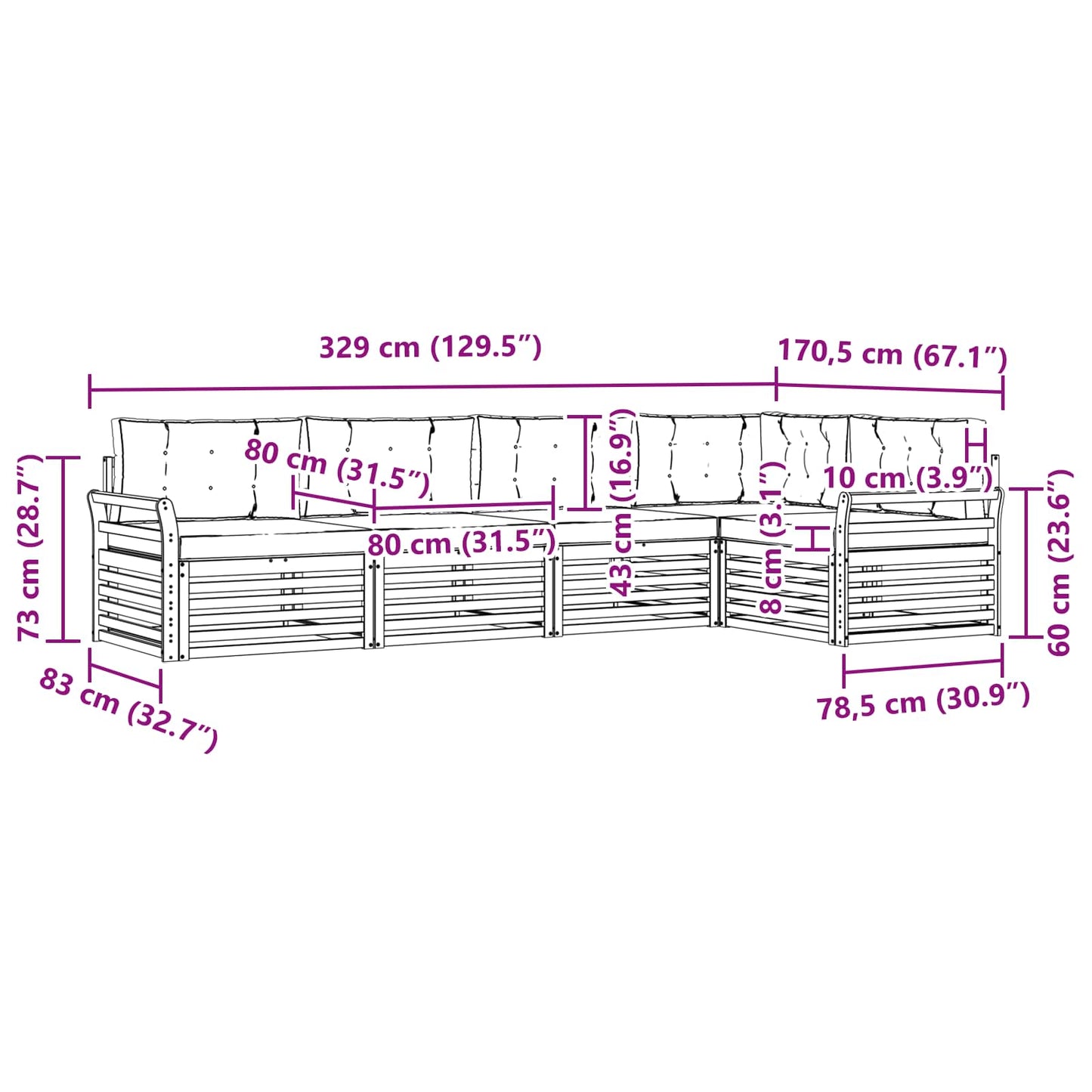 Kültéri kanapé szett párnával 5 pcs Természetes és bézs